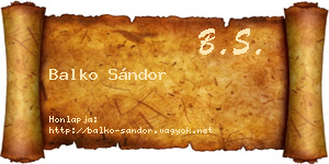 Balko Sándor névjegykártya